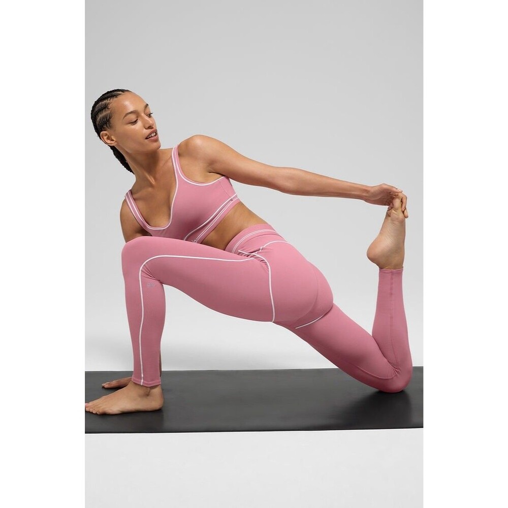 Alo Yoga Women's High Waist Heart Throb Leggings Pink Wild Rose/White Size XS